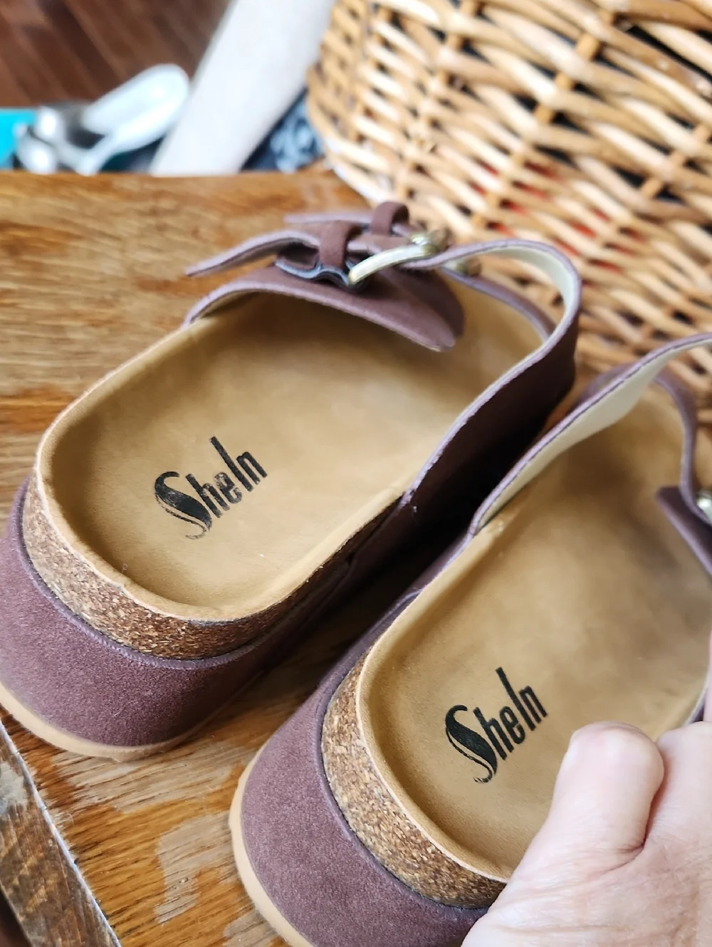 Women's sz 8 BOHO Buckle Platform Slides Sandals Brown‎